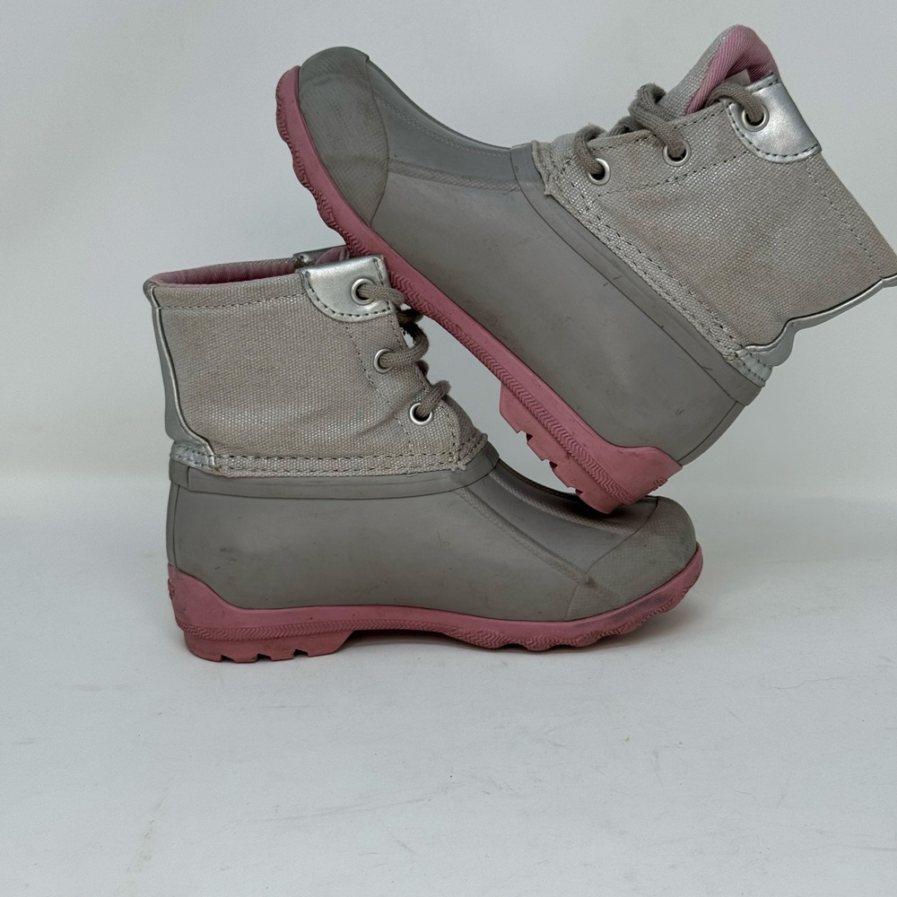 Sperry Port Boot‎ Girls Gray Pink Duck Rain Winter Casual Boots Kids Size 10M - Picture 4 of 7